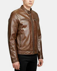 Mens Biker Soft Casual Leather Jacket Zenith Brown