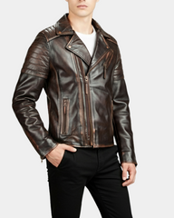 Mens Biker Leather Jacket Dual Zip Hook Zenith Brown