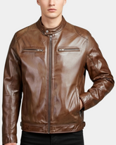 Mens Biker Soft Casual Leather Jacket Zenith Brown