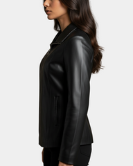 Womens Classic Zip Fastening Leather Jacket Julia Nova Black