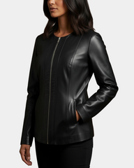 Womens Classic Soft Leather Collarless Jacket Nova Black