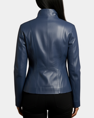 Womens Classic Zip Fastening Leather Jacket Julia  Radiant Blue