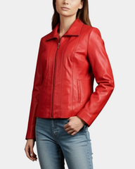 Womens Classic Zip Fastening Leather Jacket Julia Ignite Red