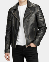 Mens Biker Leather Jacket Dual Zip Hook Paradox Rub Off
