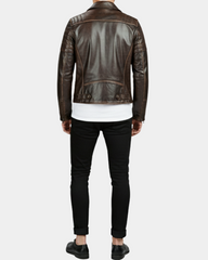 Mens Biker Leather Jacket Dual Zip Hook Zenith Brown