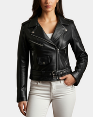 Women Leather Biker Brando Jacket Kate Nova Black