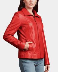 Womens Classic Zip Fastening Leather Jacket Julia Ignite Red