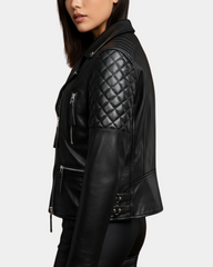 Women Cross Zip Biker Leather Jacket Claudia Nova Black