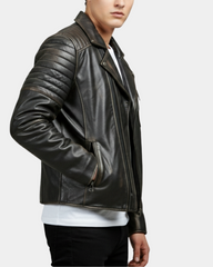 Mens Biker Leather Jacket Dual Zip Hook Paradox Rub Off