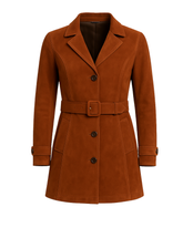 Sienna Muse ¾ Suede Trench Coat — Rust Brown