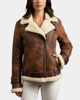 Womens Sheepskin Aviator Cross Zip Pilot Jacket Zenith Vintage Brown