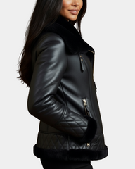 Women Merino Sheepskin Aviator Jacket Nova Black