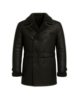 Midnight Regent Men’s Sheepskin Leather Coat blends military-inspired Nova Black