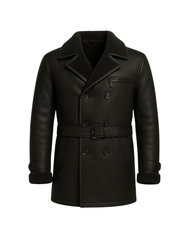 Midnight Regent Men’s Sheepskin Leather Coat blends military-inspired Nova Black