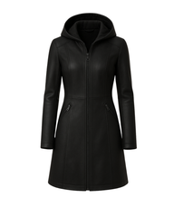Noir Harbor Detachable-Hood Leather Coat — Black