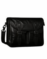 Regal Noir Vintage Leather Messenger Bag – Classic Black with Dual Buckle Design