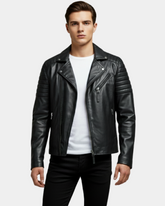 Mens Biker Leather Jacket Single Zip Hook Nova Black