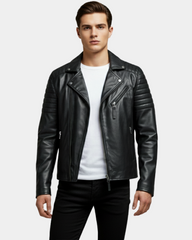 Mens Biker Leather Jacket Single Zip Hook Nova Black