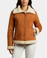 Women Merino Sheepskin Aviator Jacket Dynamo Tan