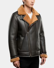 Mens Aviator Sheepskin Pilot Leather Bomber Jacket Zenith Brown Ginger
