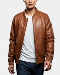 Mens Bomber Leather Jacket Classic Style Jim Dynamo Tan