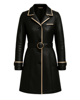 Midnight Luxe ¾ Leather Coat — Noir Beige