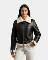 Womens Sheepskin Aviator RAF Pilot Jacket Zenith Brown White