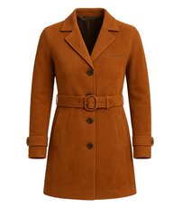 Sable Fox ¾ Suede Belted Trench Coat — Cognac