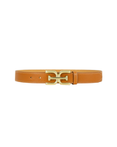 The Verona Women’s Leather Belt — Classic Caramel with Signature Double-Link Gold Buckle