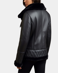 Women Merino Sheepskin Aviator Jacket Nova Black