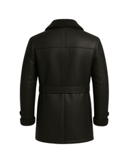 Midnight Regent Men’s Sheepskin Leather Coat blends military-inspired Nova Black