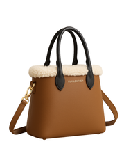 Winter Cloud Tote – Caramel Fur-Trimmed Leather | Lux Leather Women Leather Bag