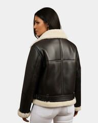 Womens Sheepskin Aviator RAF Pilot Jacket Zenith Brown White