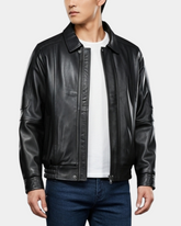 Men's Bomber Leather Jacket Classic Style Jim Nova Black
