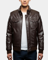 Mens Leather Bomber Flight Jacket Tom Zenith Brown