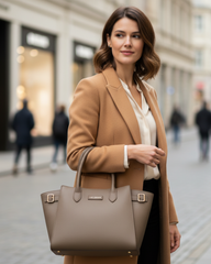 Mocha Winged Tote – Pebbled Taupe Leather | Lux Leather Women Leather Bag