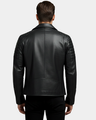 Mens Biker Leather Jacket Single Zip Hook Nova Black