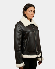 Womens Sheepskin Aviator RAF Pilot Jacket Zenith Brown White