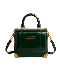 Lux Leather Aurora Gloss Patent Handbag – Dark Emerald Green with Gold Chain| Lux Leather Women Leather Bag