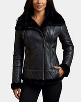 Women Merino Sheepskin Aviator Jacket Nova Black