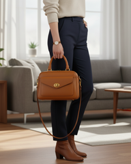 Taupe Ladies Leather Saddle Crossbody Handbag