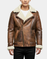Mens Aviator Sheepskin Pilot Jacket Blen Vintage Zenith Brown