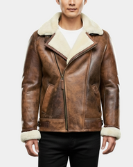 Mens Aviator Sheepskin Pilot Jacket Blen Vintage Zenith Brown