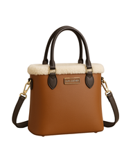 Winter Cloud Tote – Caramel Fur-Trimmed Leather | Lux Leather Women Leather Bag