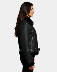 Womens Sheepskin Aviator RAF Pilot Jacket Nova Black
