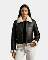 Womens Sheepskin Aviator RAF Pilot Jacket Zenith Brown White