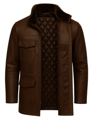 Men’s Shearling-Lined Leather Field Coat