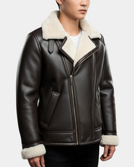 Mens Aviator Sheepskin Pilot Jacket Zenith Brown White