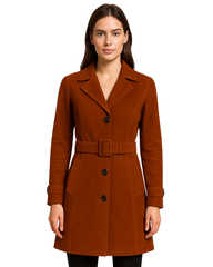 Sienna Muse ¾ Suede Trench Coat — Rust Brown