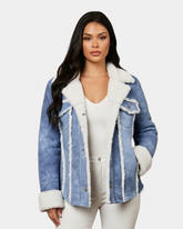 Women Real Sheepskin Trucker Jacket Kylie Denim Radiant Blue